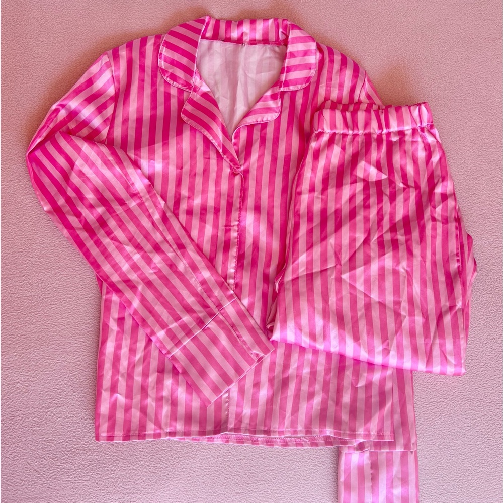 Pink satin stripe pj set